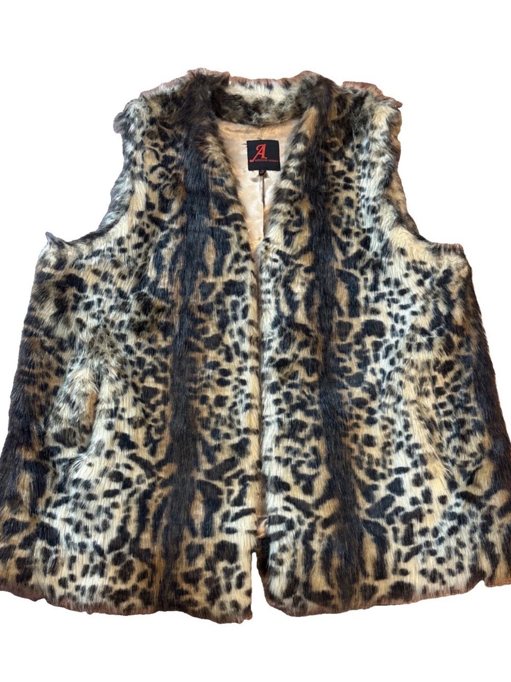 ADRIENNE LANDAU FAUX FUR LEOPARD PRINT VEST SZ 1X